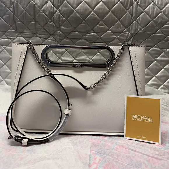 NWT Michael Kors Convertible Clutch Bag in Optic White & chain link strap - Picture 2 of 11